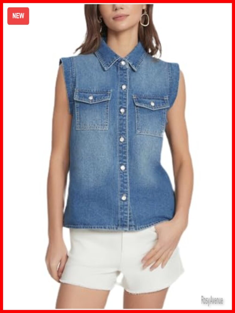 Sleeveless Denim Vest 90s Vintage Jean Shacket Button Down with Pockets